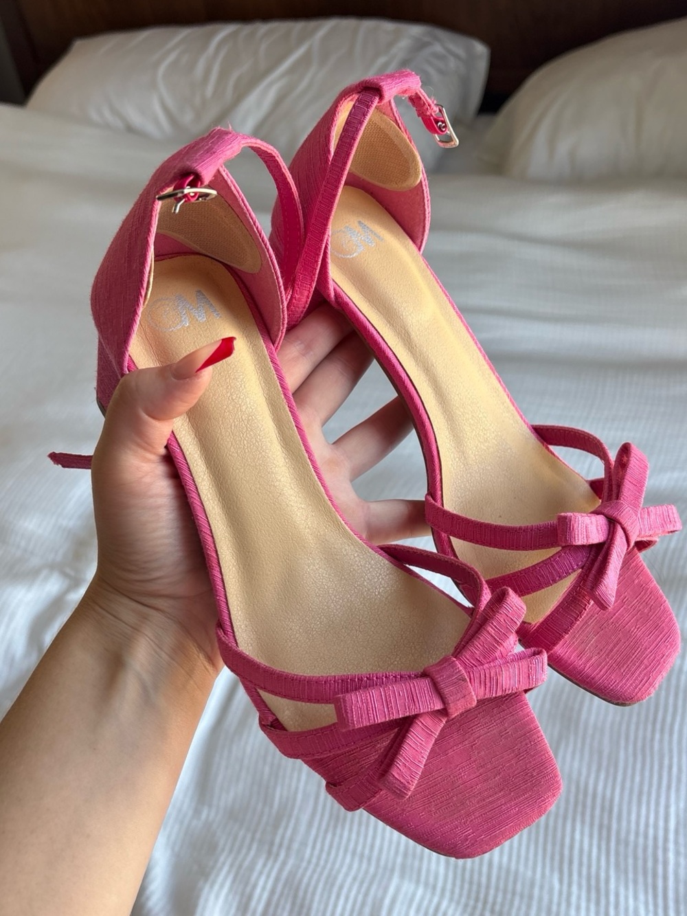 Women’s Pink Bow Ankle-Strap Heeled Sandals